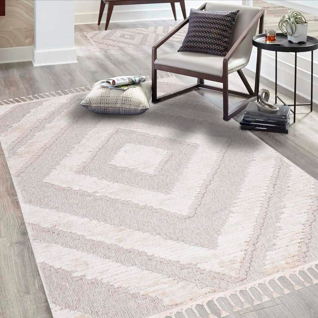 Carpet City Hochflor-Teppich "Valencia 813" rechteckig 20 mm Höhe Läufer, Boho-Stil, 3D-Effekt, Raute, Hoch-Tief-Struktur, mit Fransen von Carpet City