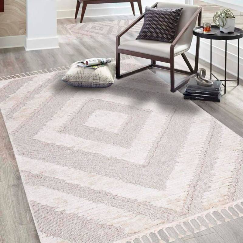 Carpet City Hochflor-Teppich "Valencia 813" rechteckig 20 mm Höhe Läufer, Boho-Stil, 3D-Effekt, Raute, Hoch-Tief-Struktur, mit Fransen von Carpet City