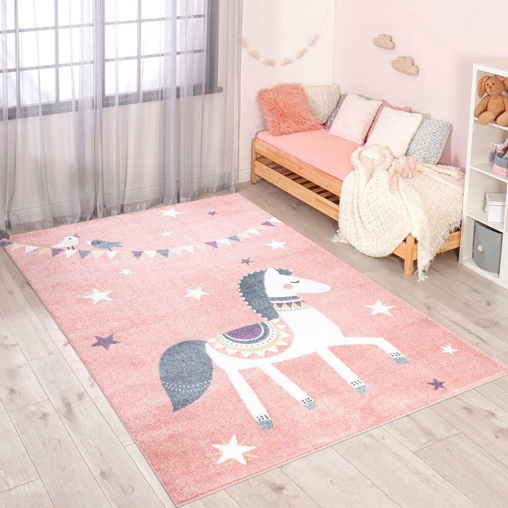 Carpet City Kinderteppich "ANIME890", rechteckig, Kinderzimmer Teppich Modern mit Mond, Blumen, Wolken, Creme, Multi von Carpet City