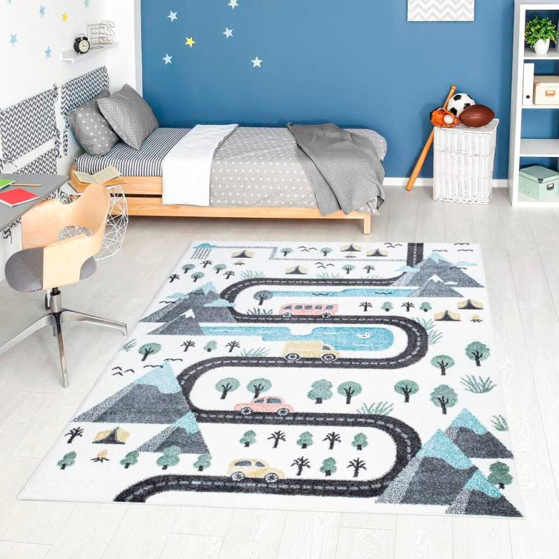 Carpet City Kinderteppich "ANIME904" rechteckig 11 mm Höhe Kinderzimmer Teppich Modern mit Mond, Blumen, Wolken, Creme, Multi von Carpet City