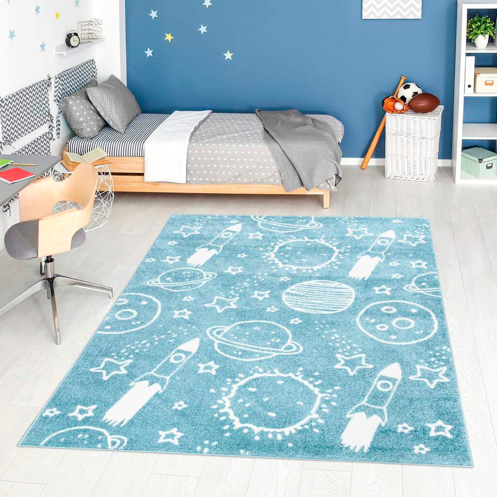 Carpet City Kinderteppich "ANIME912", rechteckig, Kinderzimmer Teppich Modern mit Mond, Blumen, Wolken, Creme, Multi von Carpet City