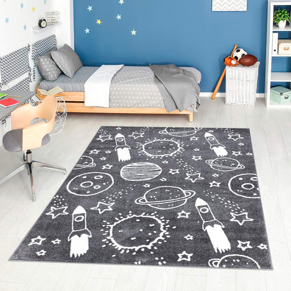 Carpet City Kinderteppich "ANIME912", rechteckig, Kinderzimmer Teppich Modern mit Mond, Blumen, Wolken, Creme, Multi von Carpet City