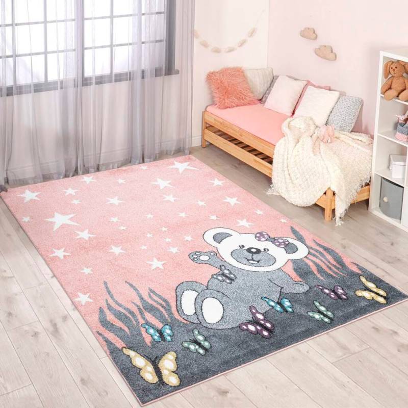Carpet City Kinderteppich "ANIME916" rechteckig 11 mm Höhe Kinderzimmer Teppich Modern mit Mond, Blumen, Wolken, Creme, Multi von Carpet City