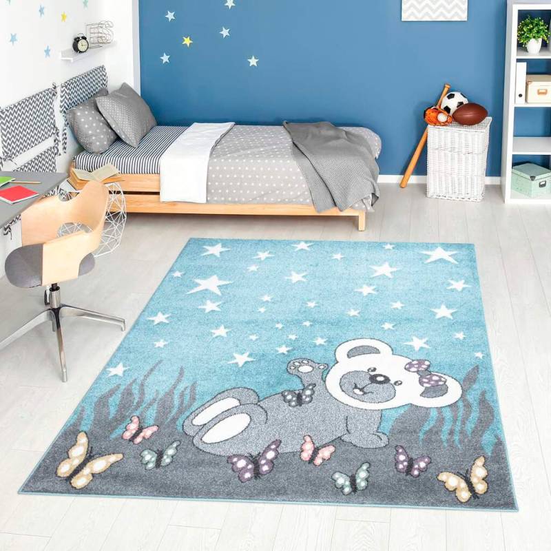 Carpet City Kinderteppich "ANIME916" rechteckig 11 mm Höhe Kinderzimmer Teppich Modern mit Mond, Blumen, Wolken, Creme, Multi von Carpet City
