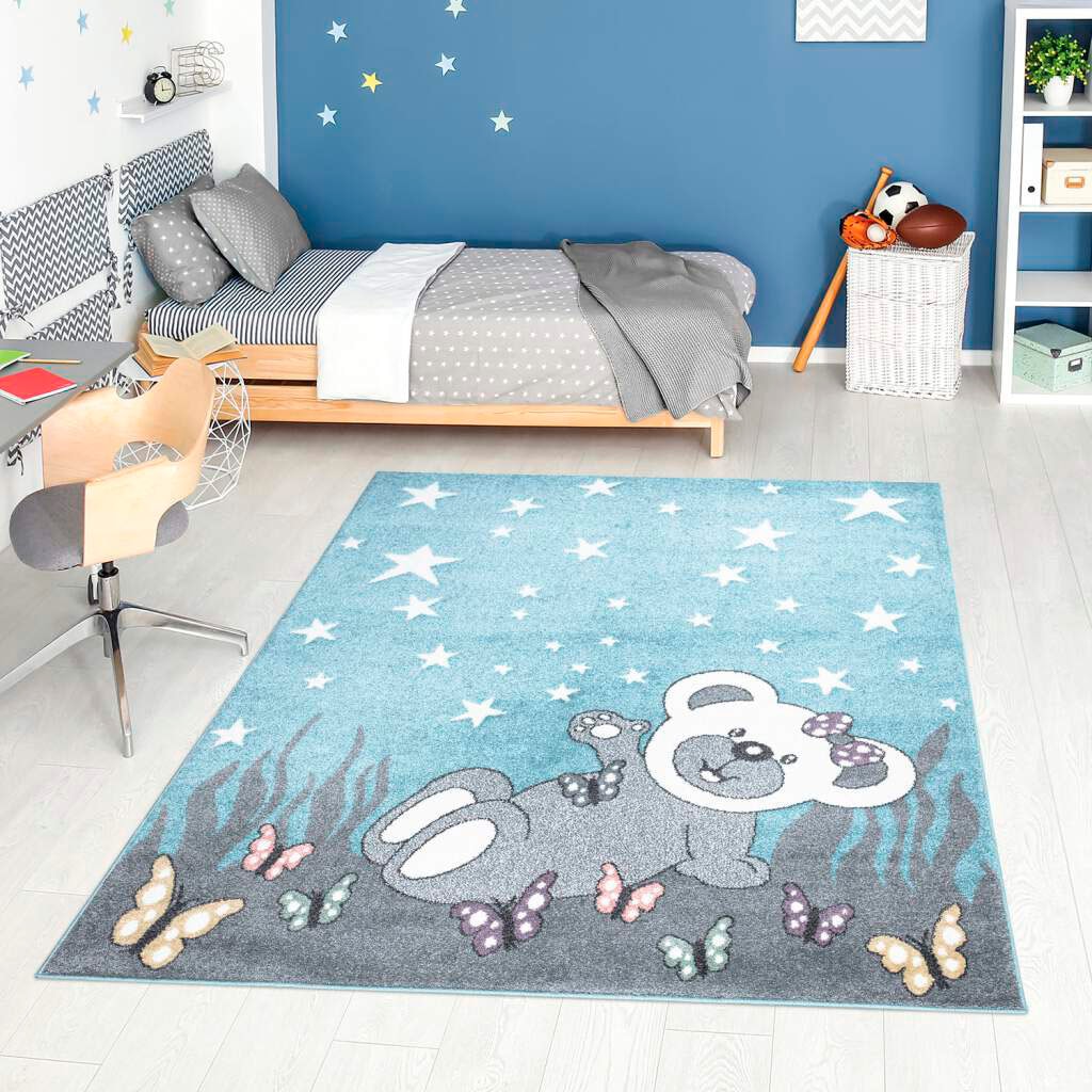 Carpet City Kinderteppich "ANIME916" rechteckig 11 mm Höhe Kinderzimmer Teppich Modern mit Mond, Blumen, Wolken, Creme, Multi von Carpet City