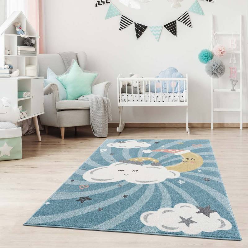 Carpet City Kinderteppich "Anime9380" rechteckig 11 mm Höhe Teppich Mond, Wolken, Sterne, Weicher Flor von Carpet City