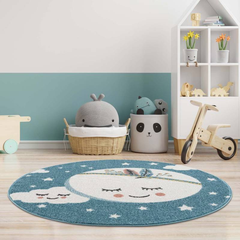 Carpet City Kinderteppich "Anime9383" rund 11 mm Höhe Sternen-Teppich mit Mond, Weicher Flor, Pflegeleicht, Kinderzimmer von Carpet City