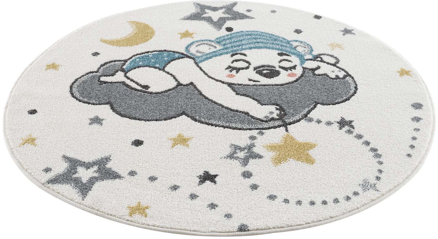 Carpet City Kinderteppich "Anime9385", rund, Babyteppich, Sterne, Mond, Nachthimmel, Weicher Flor, Pflegeleicht von Carpet City