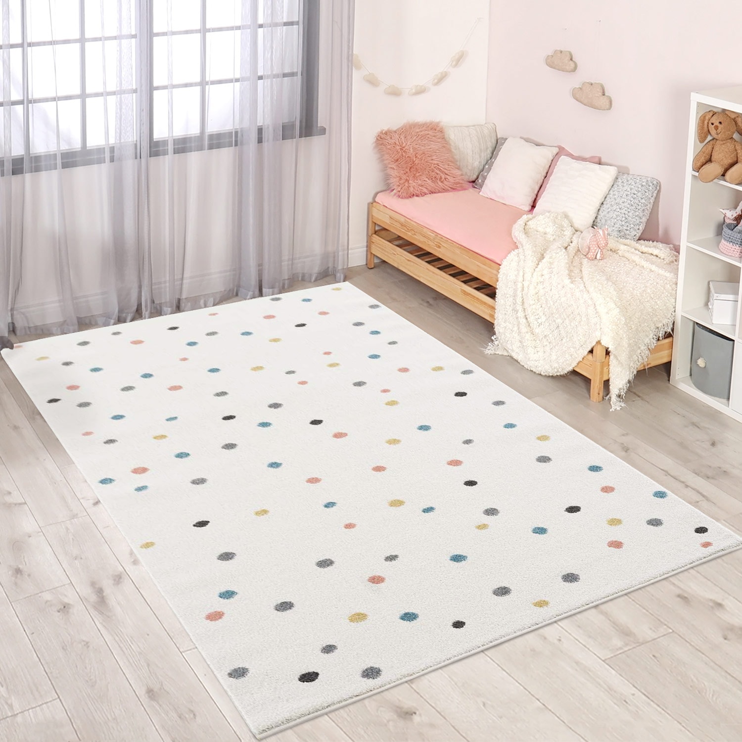 Carpet City Kinderteppich "Anime9396" rechteckig 11 mm Höhe Spielteppich, Bunte Punkte, Weicher Flor, Pflegeleicht, Kinderzimmer von Carpet City