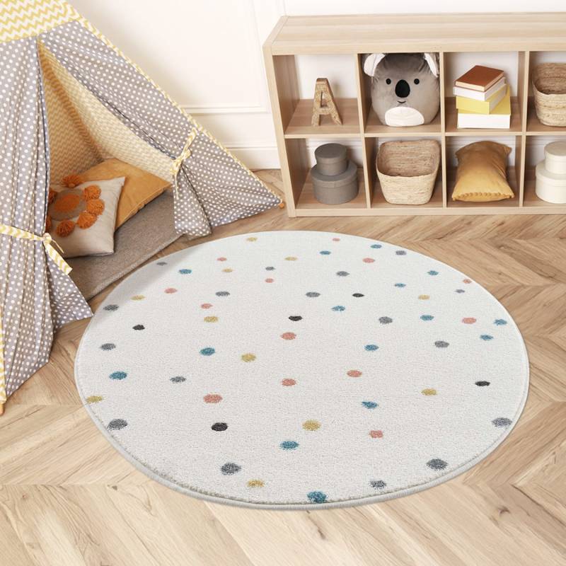 Carpet City Kinderteppich "Anime9396" rund 11 mm Höhe Spielteppich, Bunte Punkte, Weicher Flor, Pflegeleicht, Kinderzimmer von Carpet City