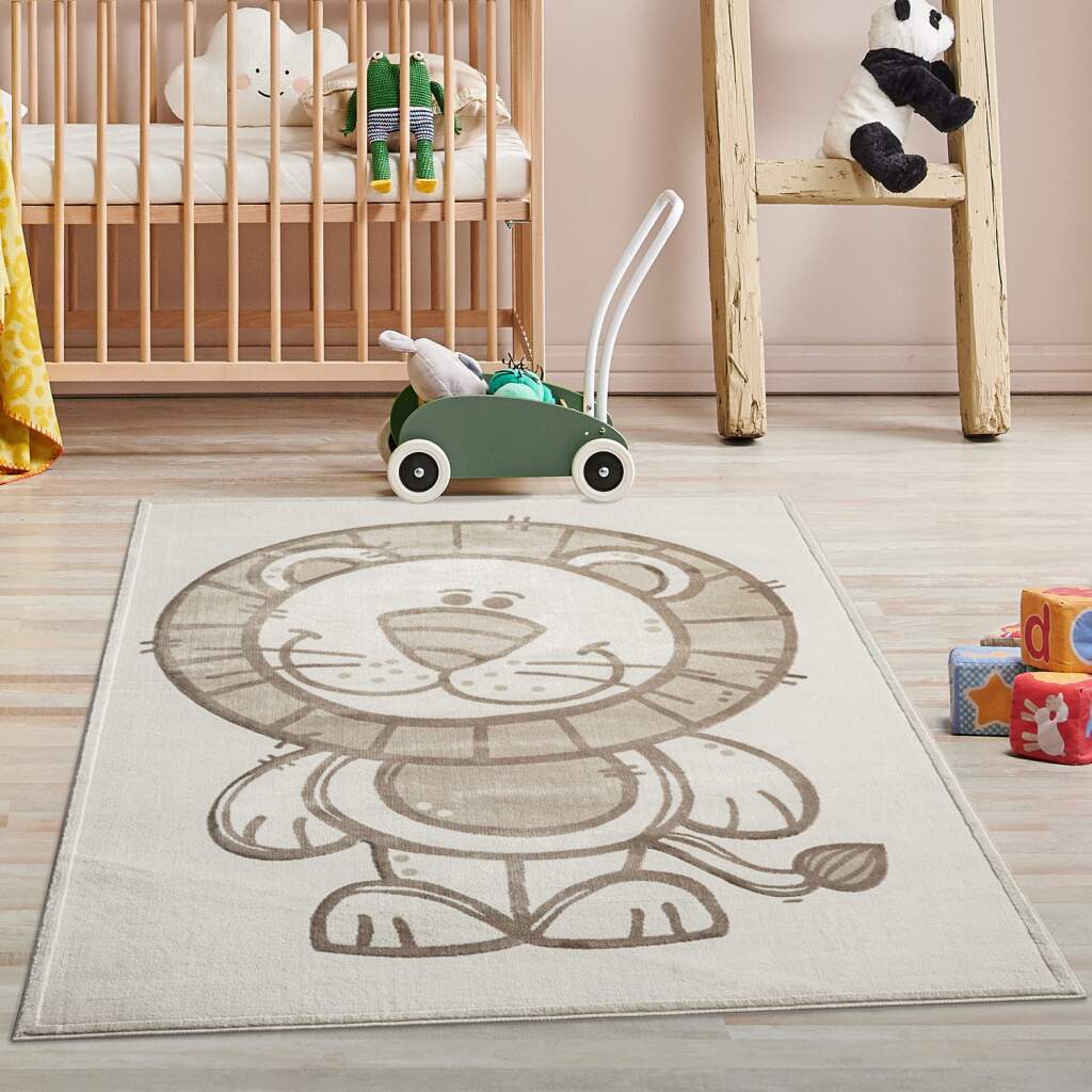 Carpet City Kinderteppich "MARA717", rechteckig, Kinderzimmer Teppich Tiere Beige Spielzimmer von Carpet City