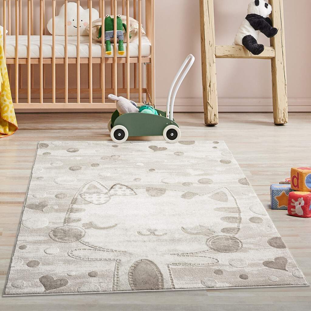 Carpet City Kinderteppich "MARA725", rechteckig, Kinderzimmer Teppich Sterne Beige Spielzimmer von Carpet City