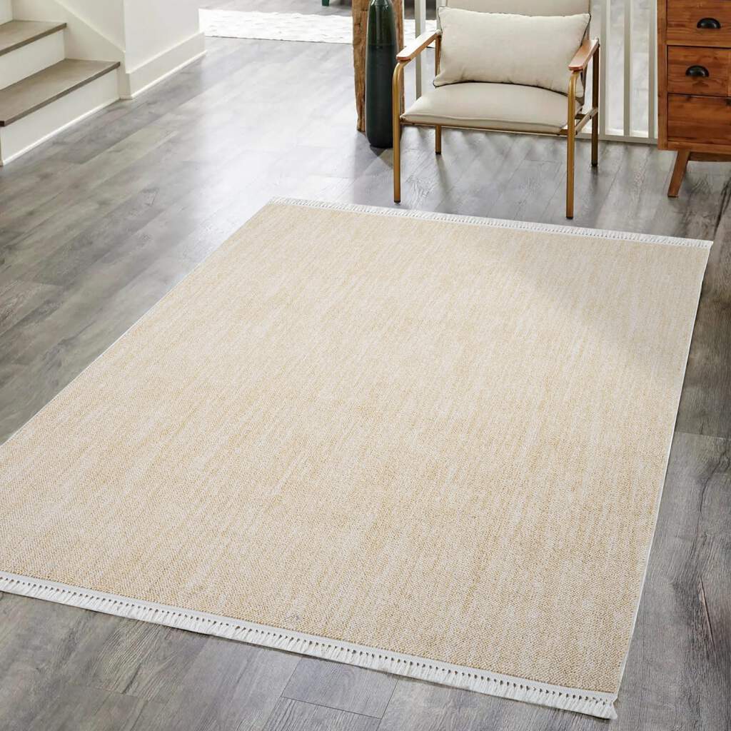 Carpet City Teppich "CLASICO 0052" rechteckig 11 mm Höhe Läufer, Kurzflor, Hochtief-Muster, Boho, Fransen, Wohnzimmer von Carpet City
