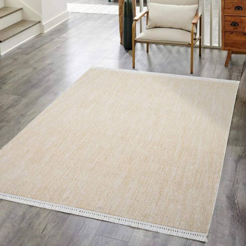 Carpet City Teppich "CLASICO 0052" rechteckig 11 mm Höhe Läufer, Kurzflor, Hochtief-Muster, Boho, Fransen, Wohnzimmer von Carpet City