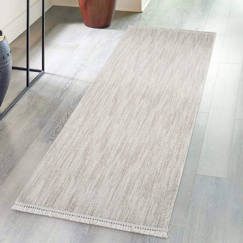 Carpet City Teppich "CLASICO 0052" rechteckig 11 mm Höhe Läufer, Kurzflor, Hochtief-Muster, Boho, Fransen, Wohnzimmer von Carpet City