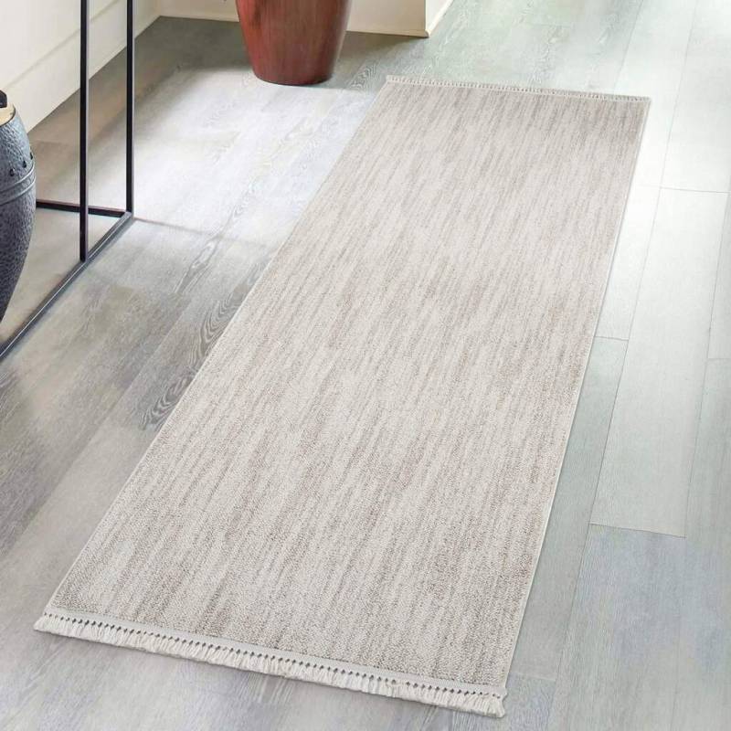 Carpet City Teppich "CLASICO 0052" rechteckig 11 mm Höhe Läufer, Kurzflor, Hochtief-Muster, Boho, Fransen, Wohnzimmer von Carpet City
