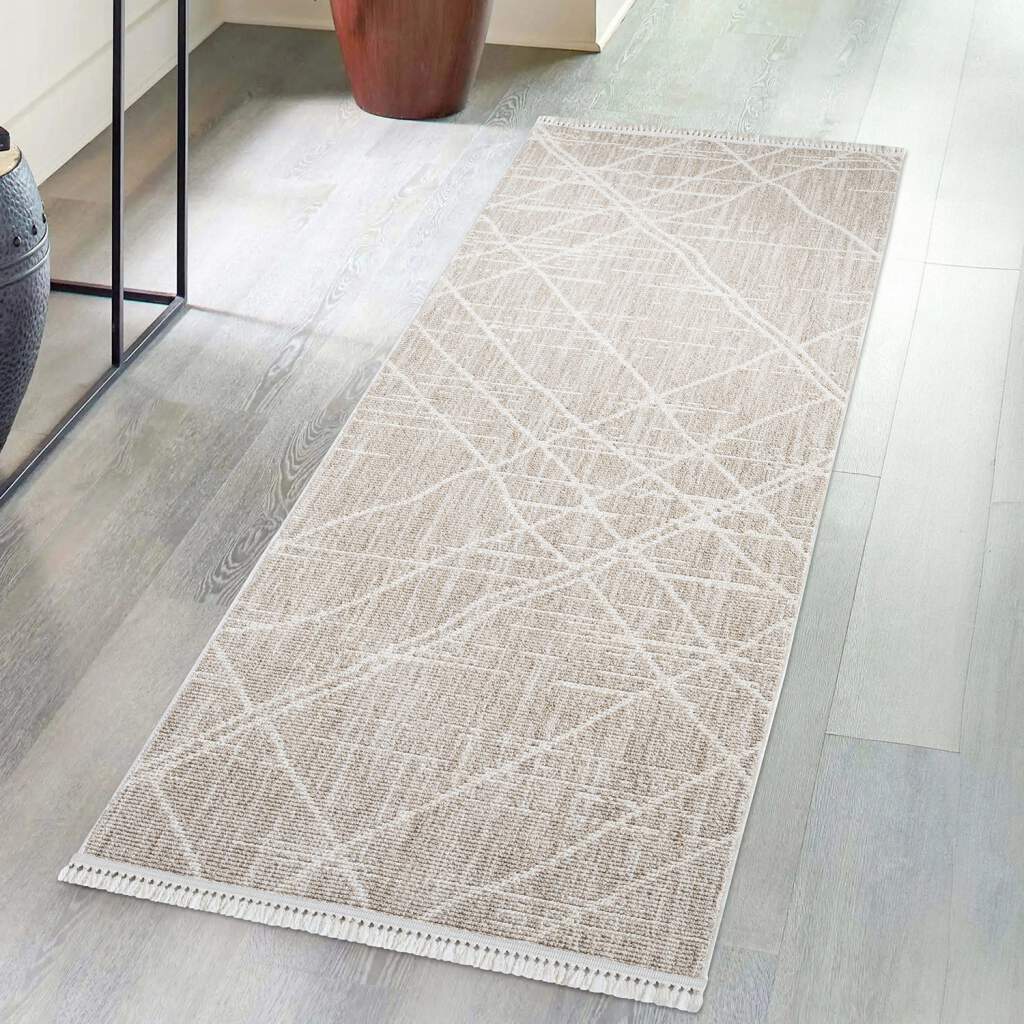 Carpet City Teppich "CLASICO 9162" rechteckig 11 mm Höhe Läufer, Kurzflor, Hochtief-Muster, Boho, Fransen, Wohnzimmer von Carpet City
