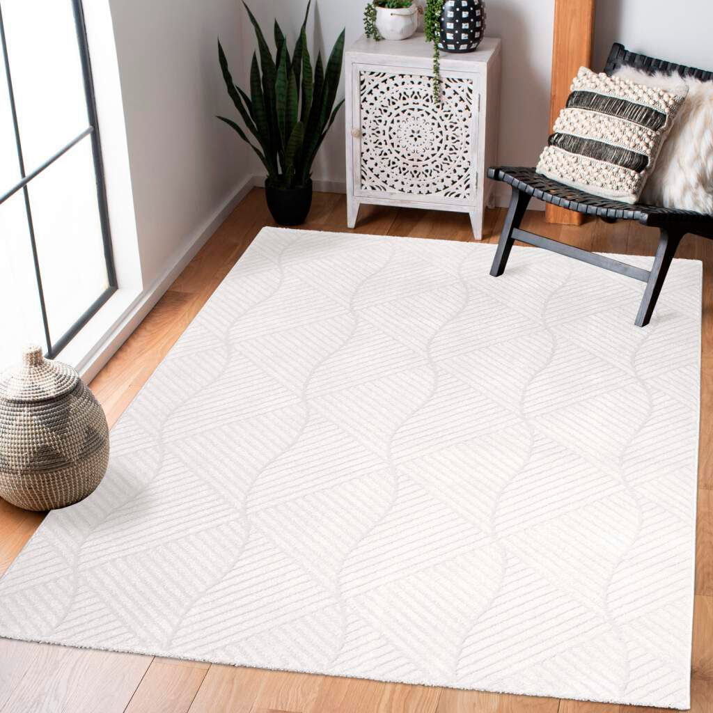 Carpet City Teppich "Friseé-Teppich FANCY 904" rechteckig 12 mm Höhe Läufer, Kurzflor Wohnzimmer, florale 3D-Optik, für Schlafzimmer von Carpet City