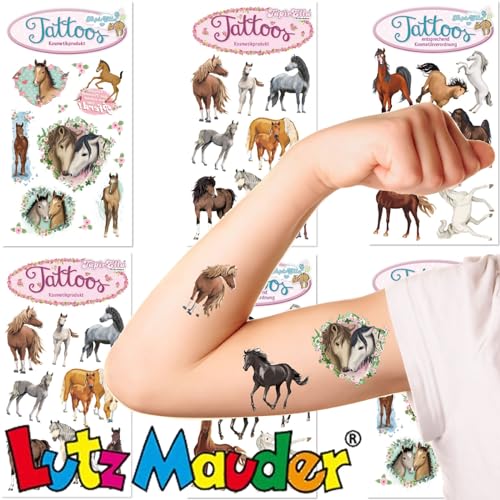 6-teiliges Tattoo-Set * FOTOREALISTISCHE PFERDE * für Kinder als Mitgebsel, Geschenk und Schmuck | 50 temporäre Kindertattoos | Kindergeburtstag Geburtstag von Carpeta