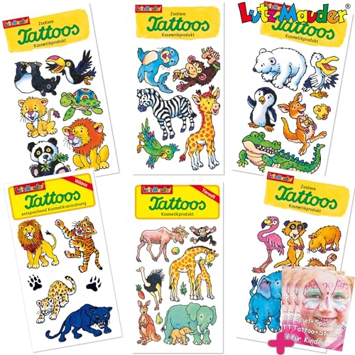 6-teiliges Tattoo-Set * ZOOTIERE * als Mitgebsel, Geschenk oder zum Basteln | von Lutz Mauder | Wilde Zoo Tiere Kinder Kindertattoo Kindergeburtstag Geburtstag Adventskalender Affe Löwe Tiger Pinguin von Carpeta