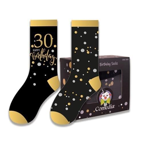 Carpeta 2 Paar Socken zum 18. bis 60. Geburtstag plus Geschenkverpackung | Happy Birthday Strümpfe | Größe 38-46 | Geschenk für Herren und Frauen, Muster Name: 30. Geburtstag von Carpeta
