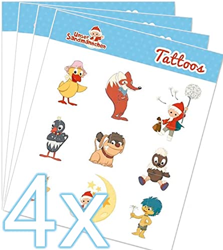 Mega Tattoo Set * UNSER SANDMÄNNCHEN * als Mitgebsel, Geschenk oder zum Spielen | 4 Bögen mit 36 Tattoos | Sandmann Aufkleber Bilder Sticker Kinder Kindergeburtstag Geburtstag von Carpeta