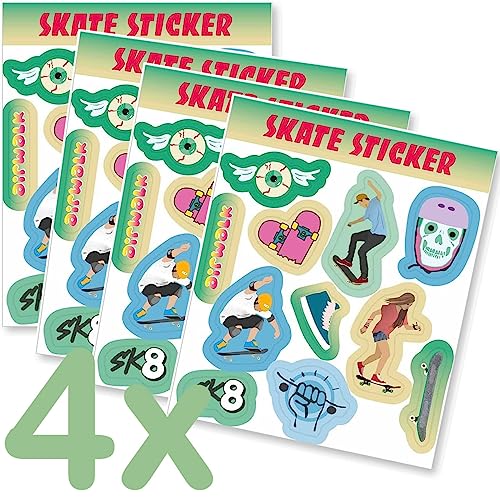 Sticker-Set * SKATER * als Mitgebsel, Geschenk oder zum Spielen | 4 Bögen mit 44 Sticker | Aufkleber Sticker Kinder Kindergeburtstag Geburtstag Skaten Skater Skateboard von Carpeta