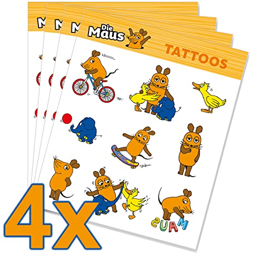 Tattoo-Set * DIE SENDUNG MIT DER MAUS * als Mitgebsel, Geschenk oder zum Spielen | 4 Bögen mit 36 Tattoos | Aufkleber Bilder Sticker Kinder Kindergeburtstag Geburtstag von Carpeta