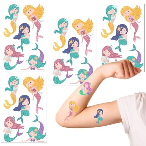 Tattoo-Set * KLEINE MEERJUNGFRAU * als Mitgebsel, Geschenk oder zum Spielen | 6 Bögen mit 20 Tattoos | Aufkleber Sticker Kinder Kindergeburtstag Geburtstag von Carpeta