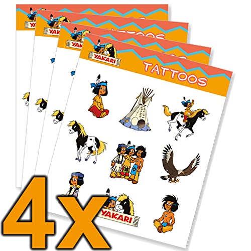 Tattoo-Set * YAKARI * als Mitgebsel, Geschenk oder zum Spielen | 4 Bögen mit 36 Tattoos | Indianer Indianerjunge Aufkleber Sticker Kinder Kindergeburtstag Geburtstag von Carpeta