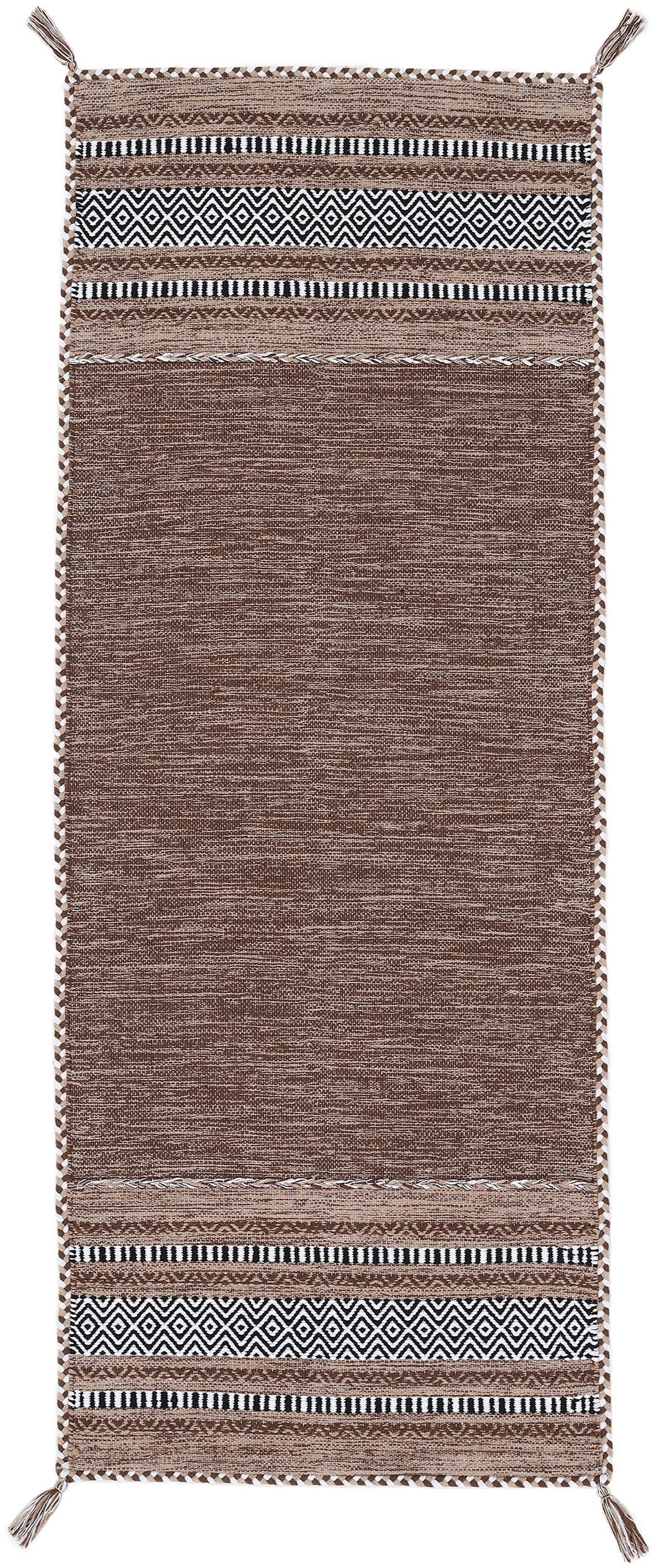 carpetfine Teppich "Kelim Azizi, auch als Läufer erhältlich" rechteckig 5 mm Höhe handgewebt, Baumwolle, Wendeteppich mit Fransen, Fleckerl, Wohnzimmer von Carpetfine