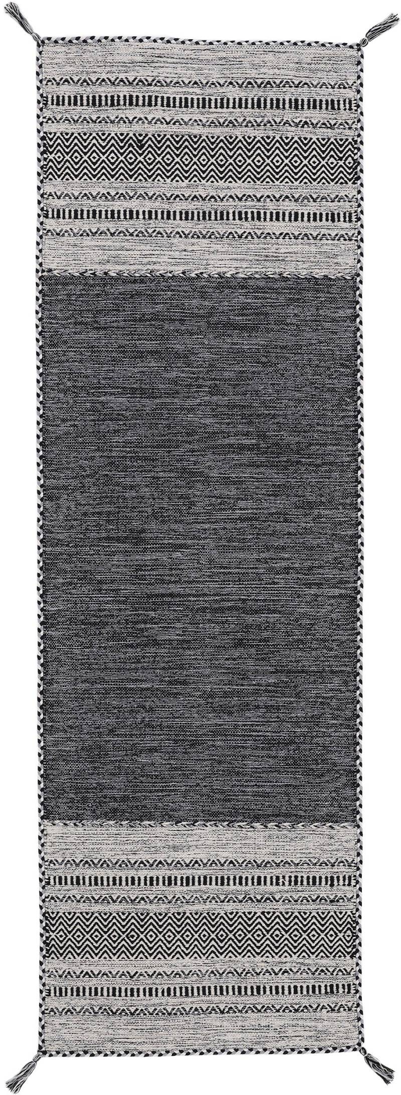 carpetfine Teppich "Kelim Azizi, auch als Läufer erhältlich" rechteckig 5 mm Höhe handgewebt, Baumwolle, Wendeteppich mit Fransen, Fleckerl, Wohnzimmer von Carpetfine