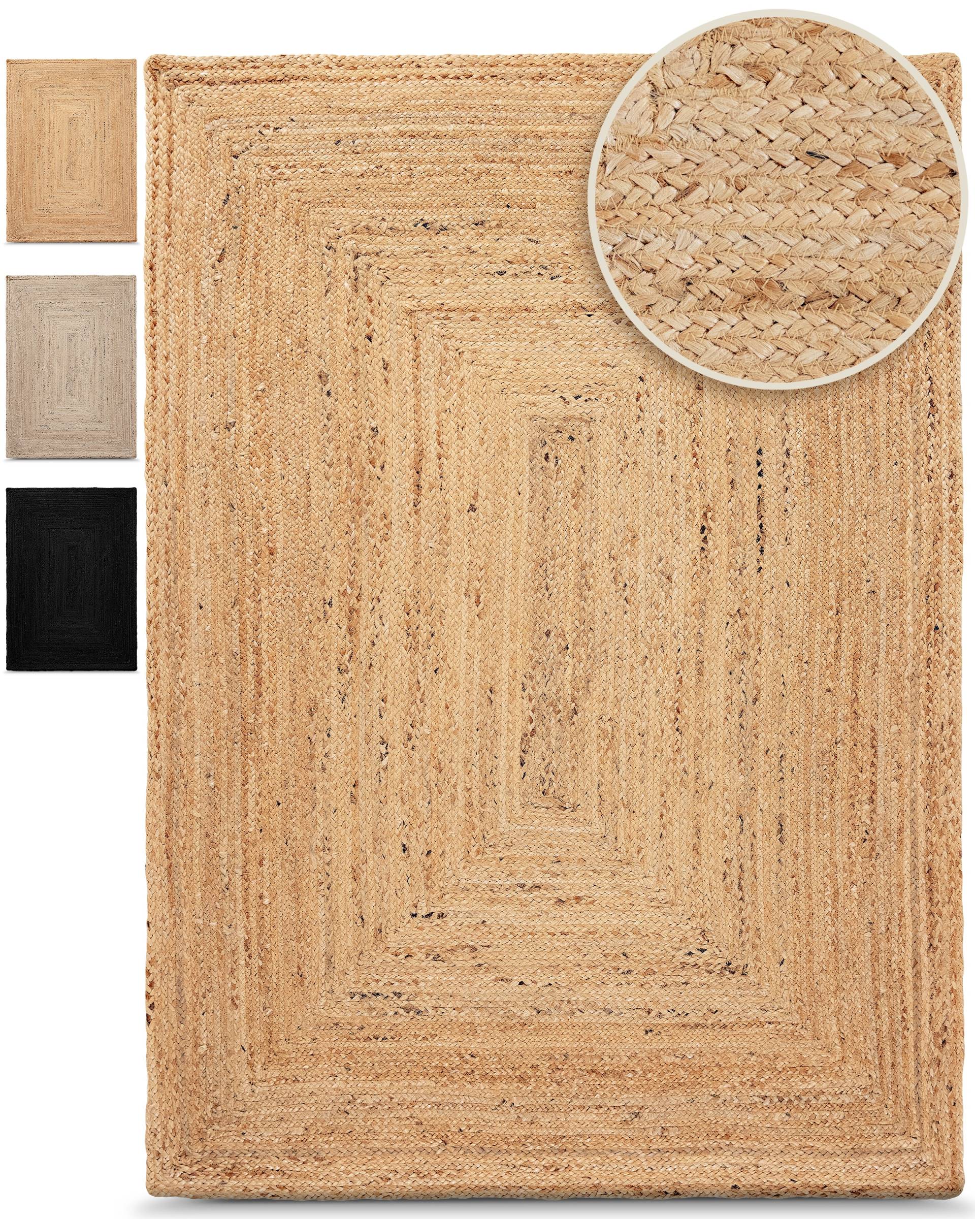 carpetfine Teppich "Nele Juteteppich Naturfaser" rechteckig 6 mm Höhe geflochtener Wendeteppich aus 100% Jute, quadratisch und als Läufer von Carpetfine