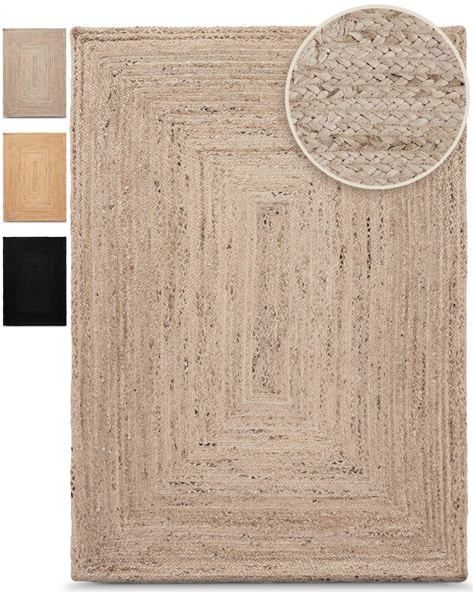 carpetfine Teppich "Nele Juteteppich Naturfaser" rechteckig 6 mm Höhe geflochtener Wendeteppich aus 100% Jute, quadratisch und als Läufer von Carpetfine