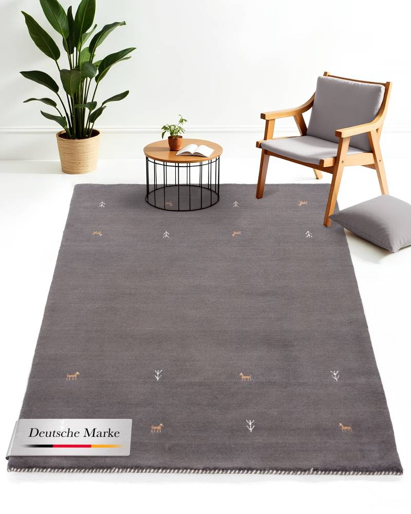 carpetfine Wollteppich "Gabbeh Uni, auch als Läufer und Rund erhältlich" rechteckig 15 mm Höhe reine Wolle, handgewebt, Gabbeh Loom Tiermotiv, große Farbauswahl von Carpetfine