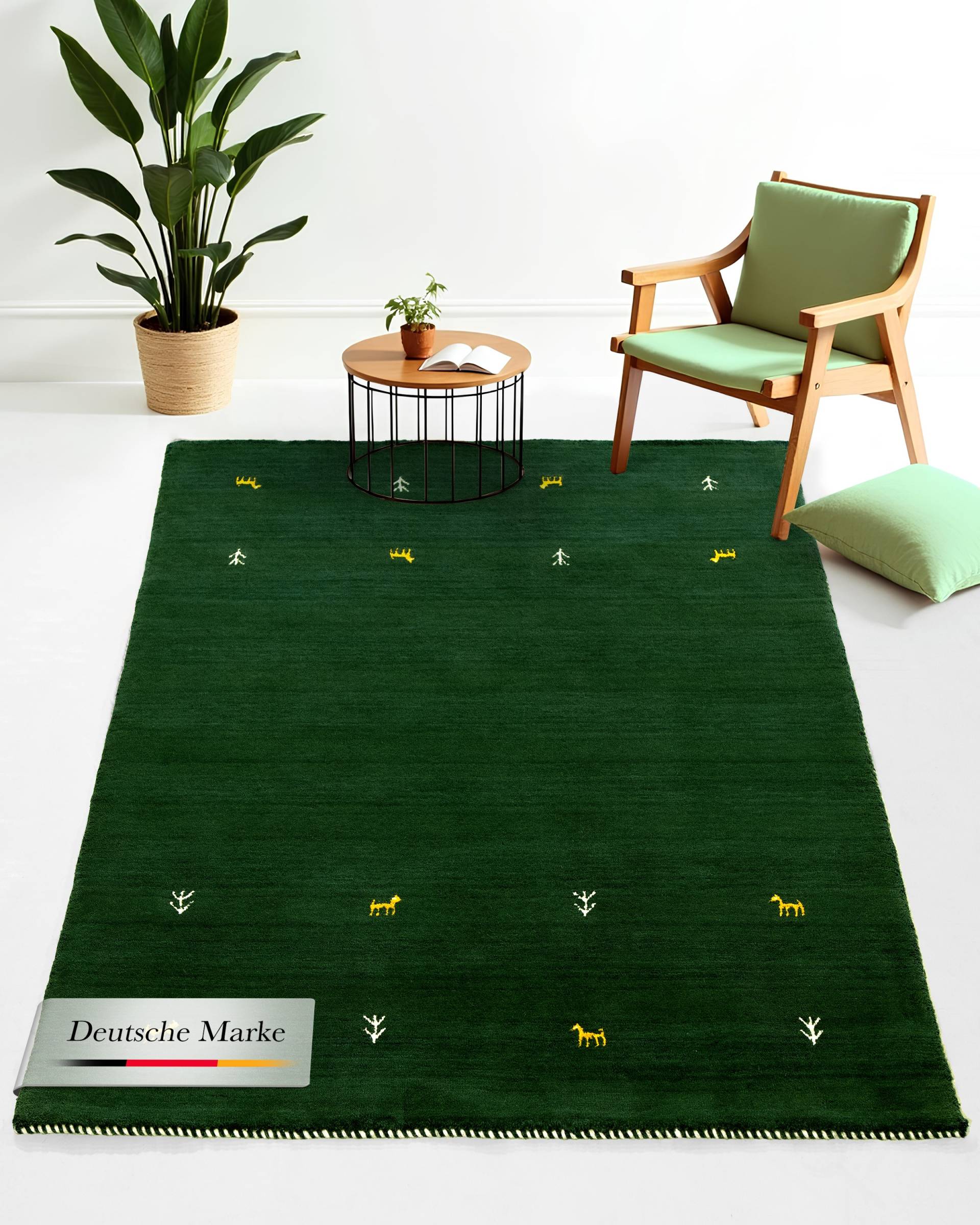 carpetfine Wollteppich "Gabbeh Uni, auch als Läufer und Rund erhältlich" rechteckig 15 mm Höhe reine Wolle, handgewebt, Gabbeh Loom Tiermotiv, große Farbauswahl von Carpetfine