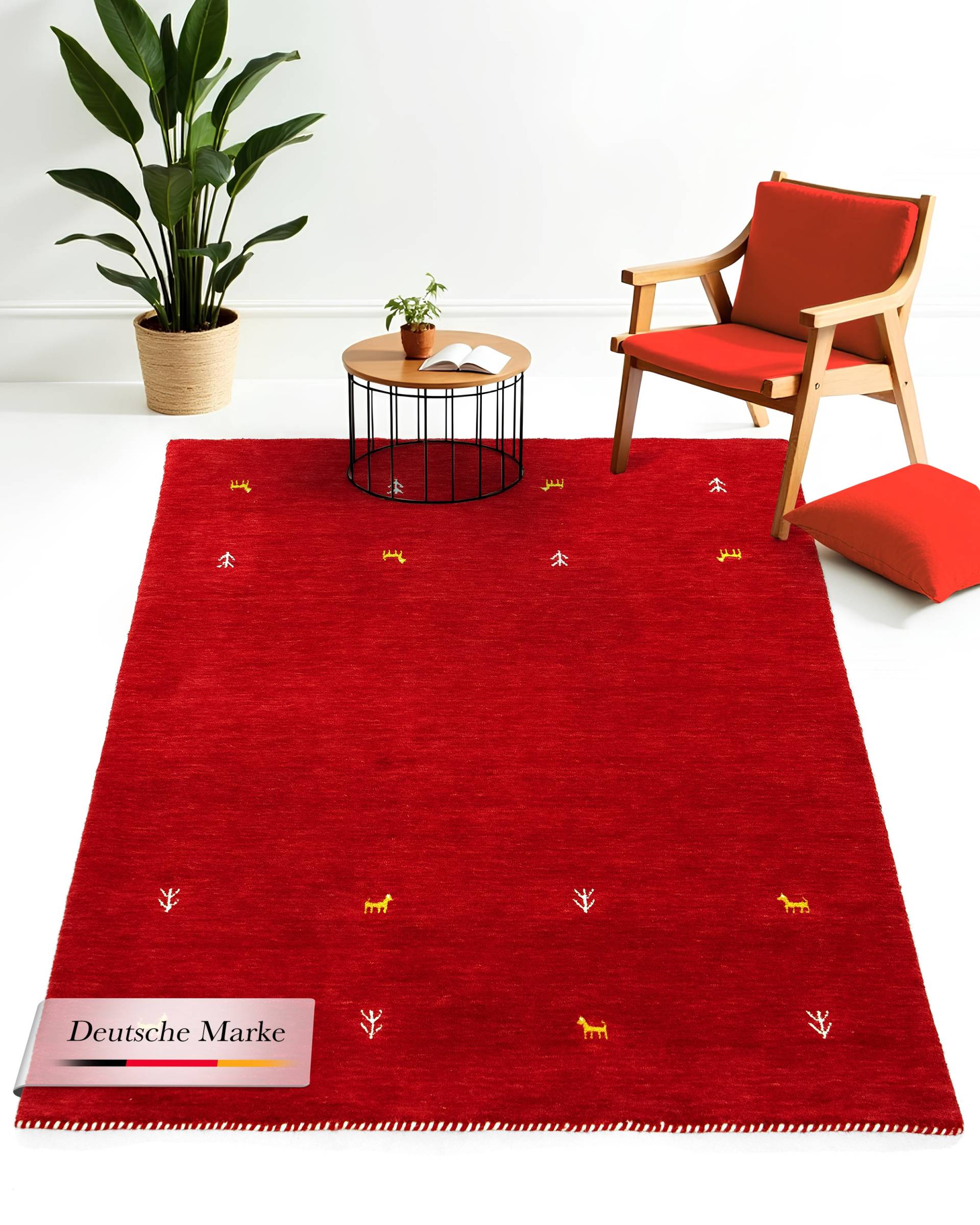 carpetfine Wollteppich "Gabbeh Uni, auch als Läufer und Rund erhältlich" rechteckig 15 mm Höhe reine Wolle, handgewebt, Gabbeh Loom Tiermotiv, große Farbauswahl von Carpetfine