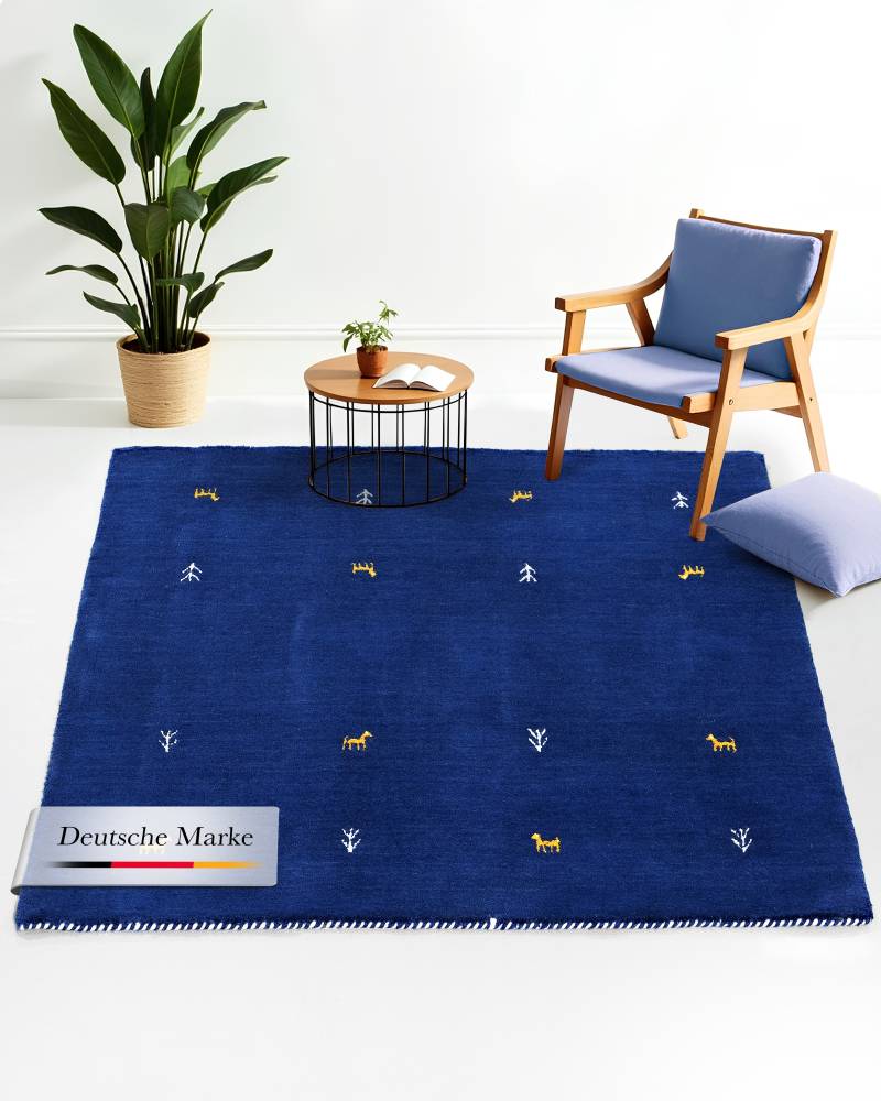 carpetfine Wollteppich "Gabbeh-Uni" quadratisch 15 mm Höhe reine Wolle, handgewebt, Gabbeh Loom Tiermotiv, Sonderform Quadrat von Carpetfine