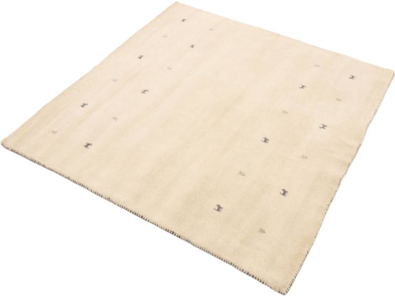 carpetfine Wollteppich "Gabbeh-Uni" quadratisch 15 mm Höhe reine Wolle, handgewebt, Gabbeh Loom Tiermotiv, Sonderform Quadrat von Carpetfine