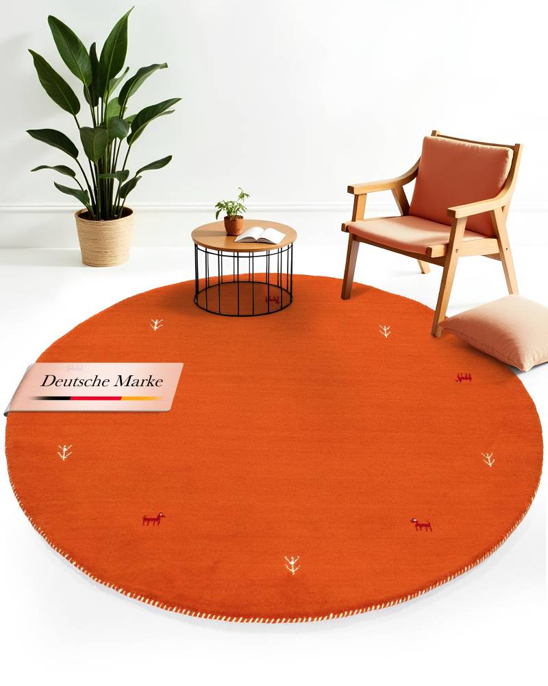 carpetfine Wollteppich "Gabbeh Uni" rund 15 mm Höhe reine Wolle handgewebt, Gabbeh Tiermotiv warmes Raumklima viele Größen von Carpetfine