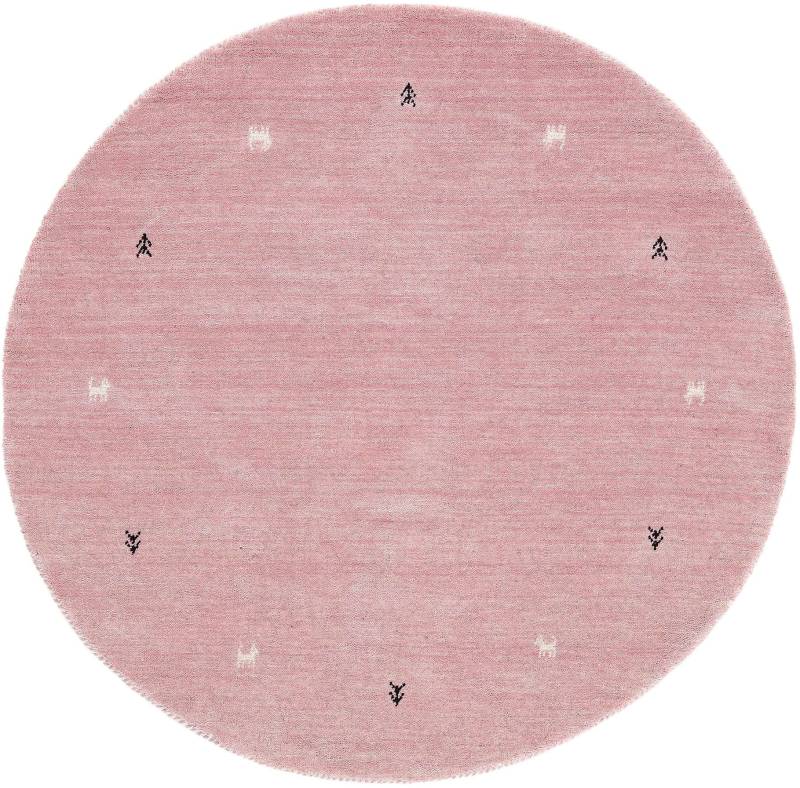 carpetfine Wollteppich "Gabbeh Uni" rund 15 mm Höhe reine Wolle handgewebt, Gabbeh Tiermotiv warmes Raumklima viele Größen von Carpetfine