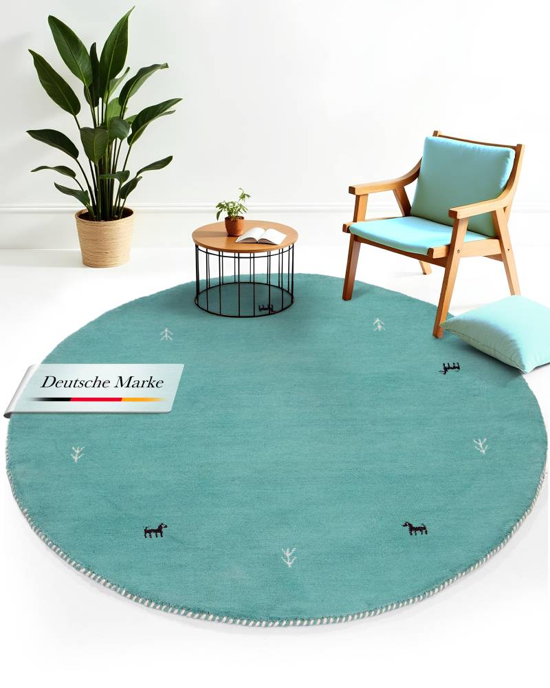carpetfine Wollteppich "Gabbeh Uni" rund 15 mm Höhe reine Wolle handgewebt, Gabbeh Tiermotiv warmes Raumklima viele Größen von Carpetfine