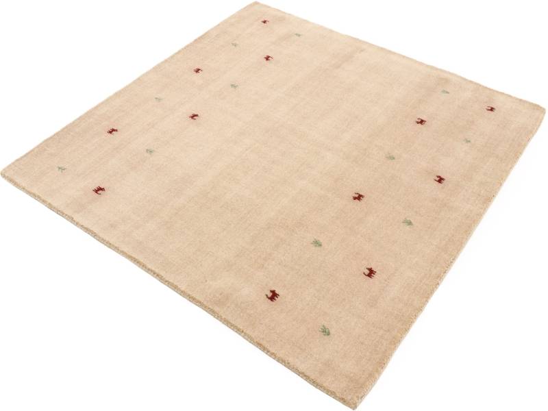 carpetfine Wollteppich "Gabbeh-Uni" quadratisch 15 mm Höhe reine Wolle, handgewebt, Gabbeh Loom Tiermotiv, Sonderform Quadrat von Carpetfine