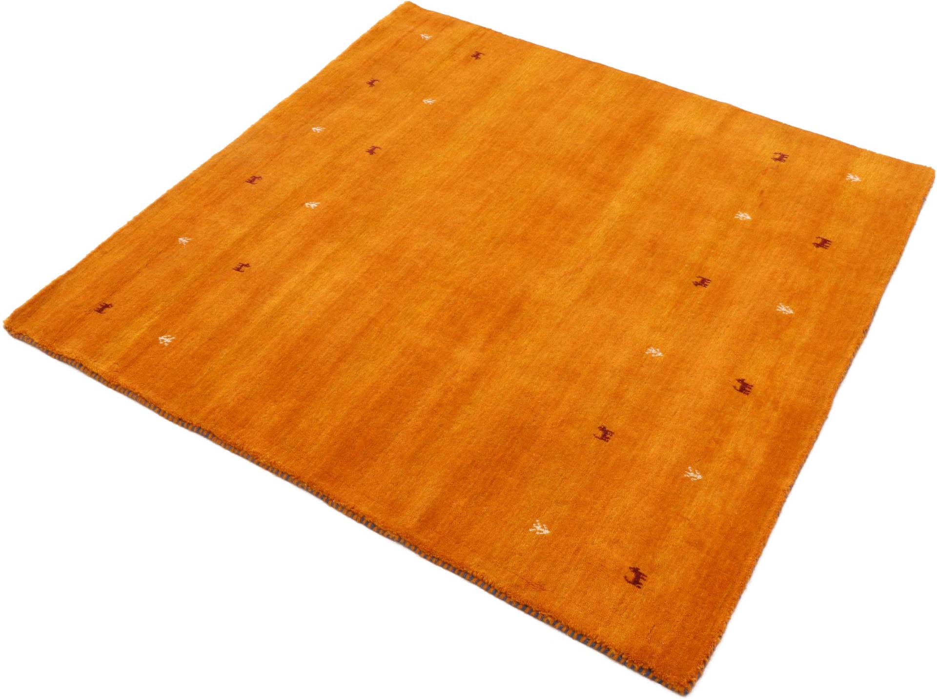 carpetfine Wollteppich "Gabbeh-Uni" quadratisch 15 mm Höhe reine Wolle, handgewebt, Gabbeh Loom Tiermotiv, Sonderform Quadrat von Carpetfine