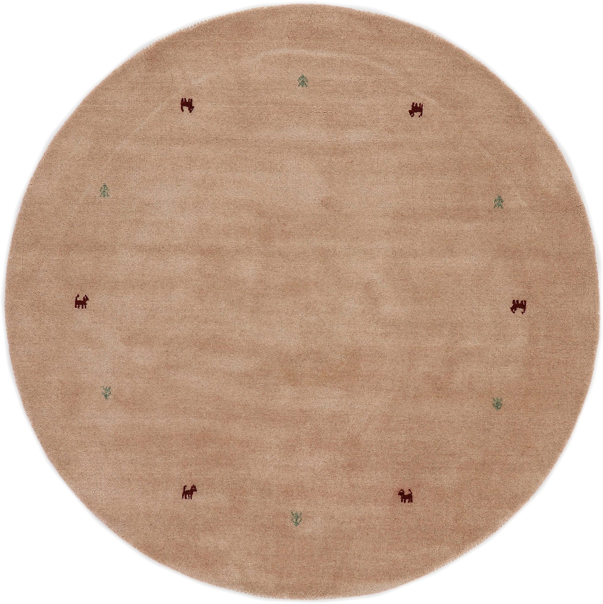 carpetfine Wollteppich "Gabbeh Uni" rund 15 mm Höhe reine Wolle handgewebt, Gabbeh Tiermotiv warmes Raumklima viele Größen von Carpetfine