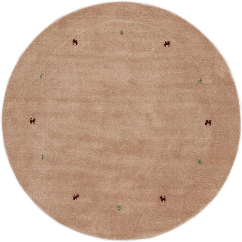 carpetfine Wollteppich "Gabbeh Uni" rund 15 mm Höhe reine Wolle handgewebt, Gabbeh Tiermotiv warmes Raumklima viele Größen von Carpetfine