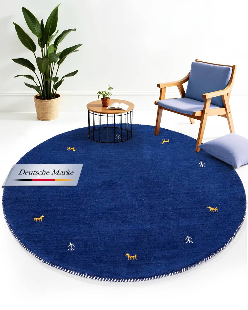 carpetfine Wollteppich "Gabbeh Uni" rund 15 mm Höhe reine Wolle handgewebt, Gabbeh Tiermotiv warmes Raumklima viele Größen von Carpetfine