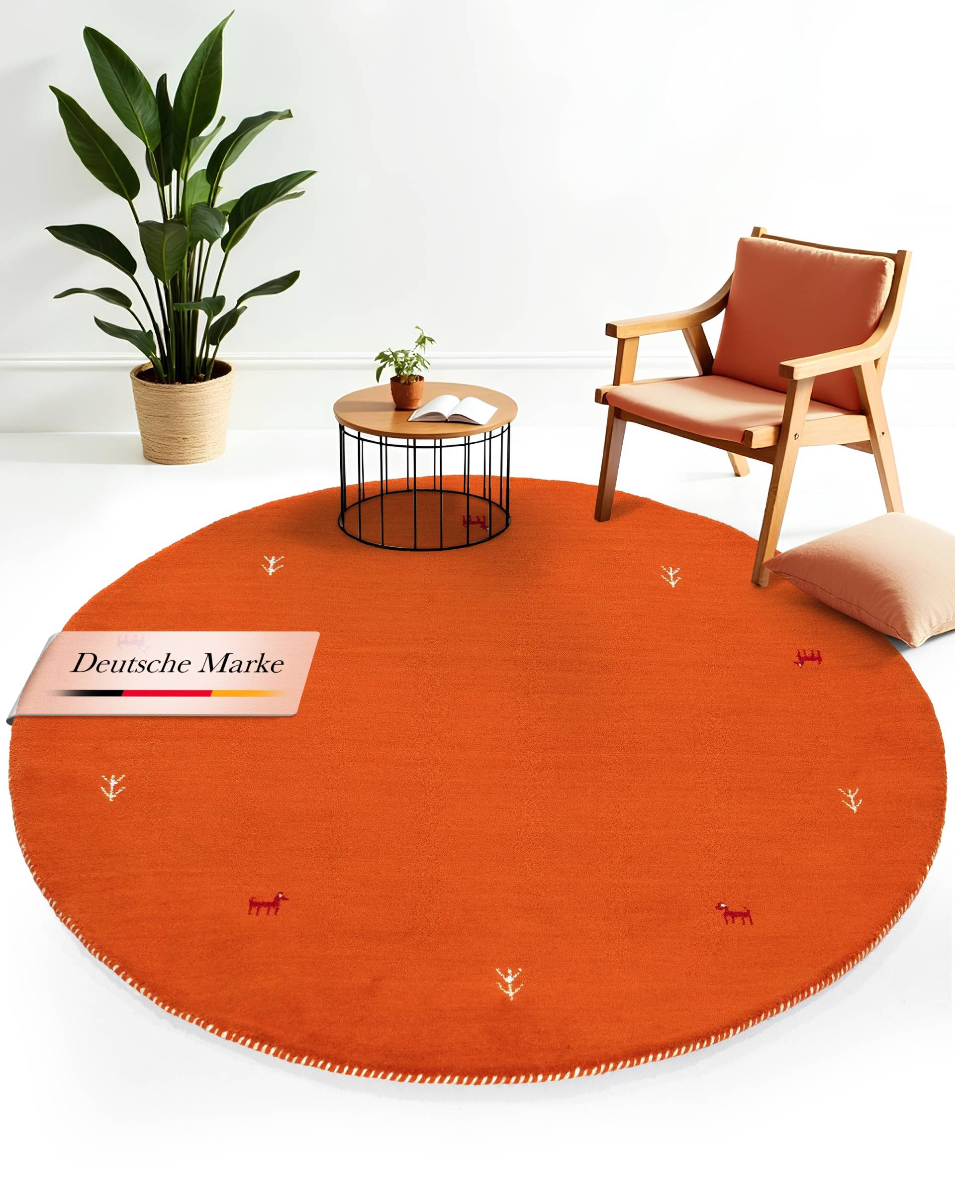 carpetfine Wollteppich "Gabbeh Uni" rund 15 mm Höhe reine Wolle handgewebt, Gabbeh Tiermotiv warmes Raumklima viele Größen von Carpetfine