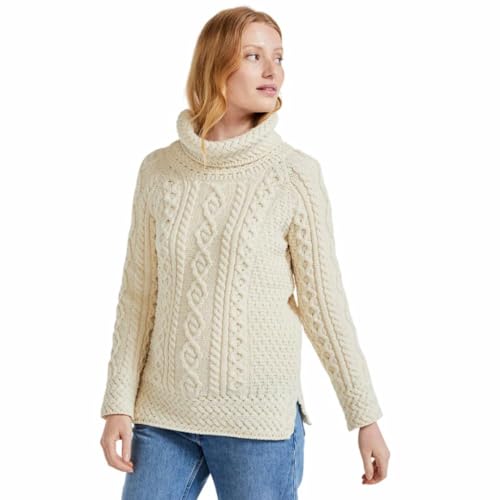 Aran Tunic Sweater With Vented Roll Neck Natural, White, L von Aran Woollen Mills