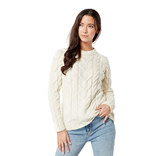 Carraig Donn Damen Irish Multi-verkabelt Raglan Super Soft Merino Wollpullover, Natürlich, XXL von Aran Woollen Mills